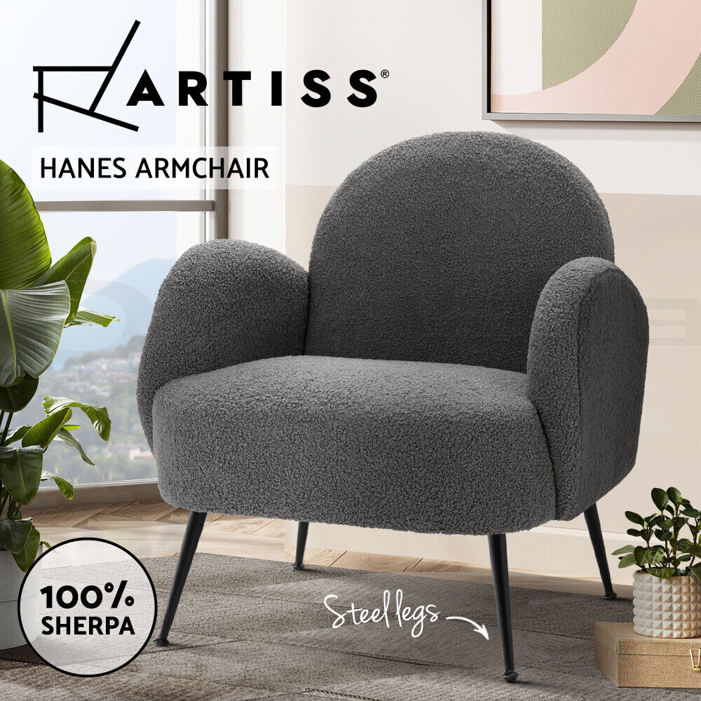 Artiss Armchair Boucle Charcoal Hanes