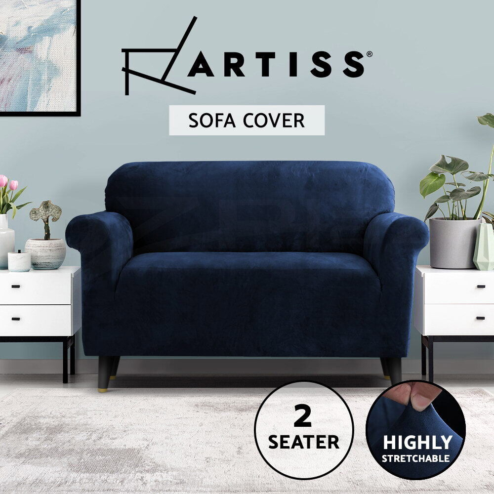 Artiss Velvet Sofa Cover Plush Couch Cover Lounge Slipcover 2 Seater Sapphire