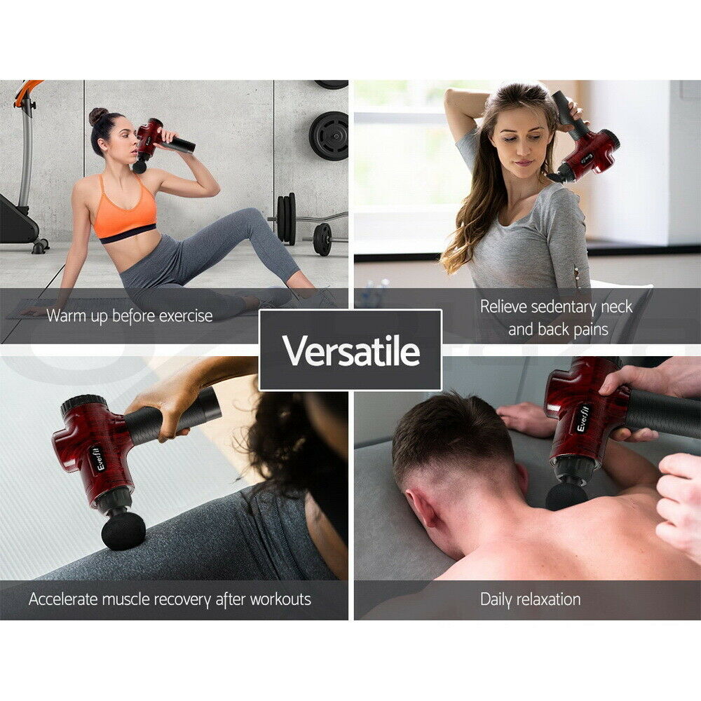 Everfit Massage Gun 30 Speed 6 Heads Vibration Muscle Massager Chargeable Red