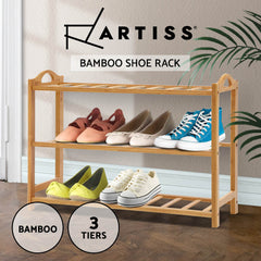 Artiss 3 Tiers Bamboo Shoe Rack Storage Organiser Wooden Shelf Stand Shelves