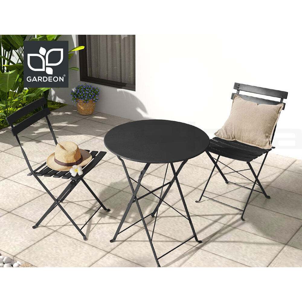 Gardeon 3PC Outdoor Bistro Set Steel Table and Chairs Patio Furniture Black