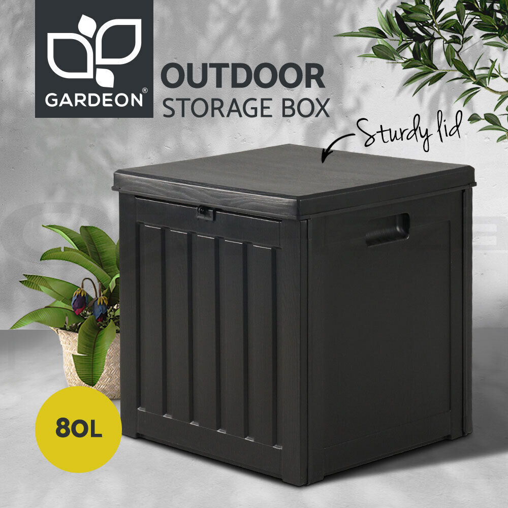 Gardeon Outdoor Storage Box 80L Container Lockable Garden Toy Tool Shed Black