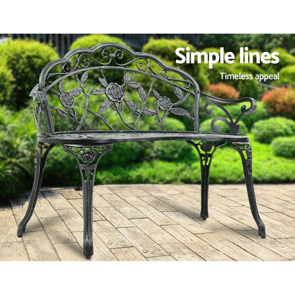 Gardeon Outdoor Garden Bench Seat 100cm Cast Aluminium Patio Chair Vintage Green