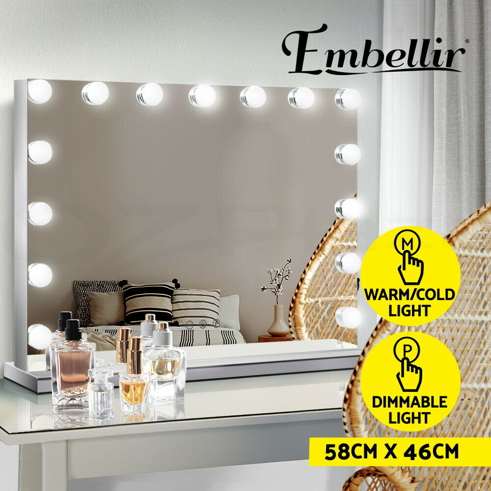 Embellir Hollywood Makeup Mirror With Lights 15 LED Lighted Vanity Mirrors Wall