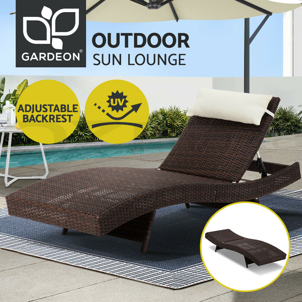 Gardeon Sun Lounge Wicker Lounger Outdoor Furniture Beach Chair Garden Adjustable Brown