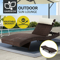 Gardeon Sun Lounge Wicker Lounger Outdoor Furniture Beach Chair Garden Adjustable Brown