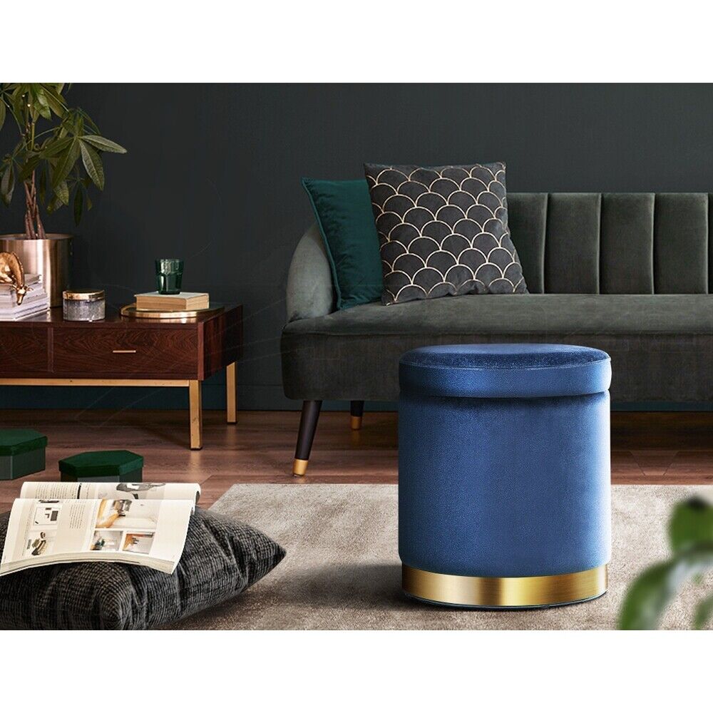 Artiss Foot Stool Round Velvet Storage Ottoman Foot Rest Pouffe Footstool Navy