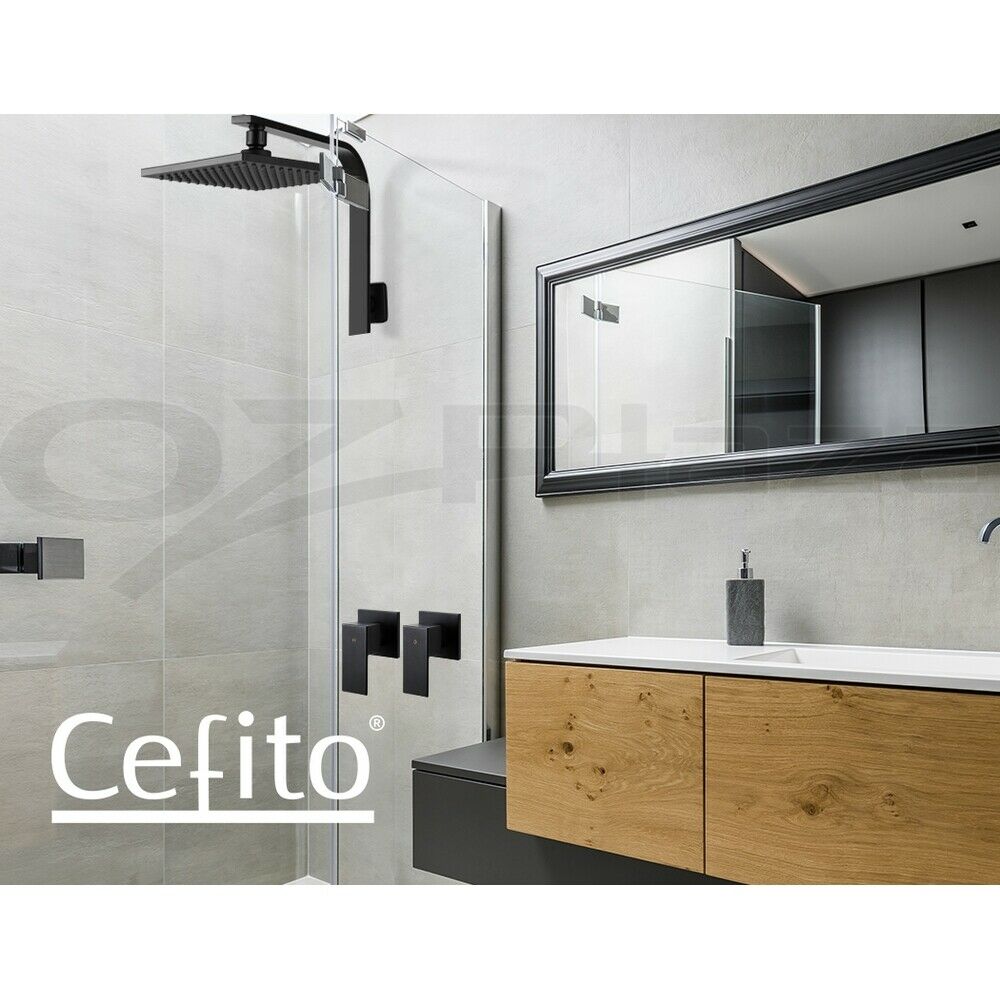 Cefito 8'' Rain Shower Head Wall Arm Square High Pressure Twins Tap Black