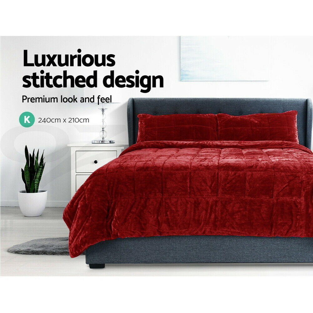 Giselle Bedding Faux Mink Quilt Burgundy King