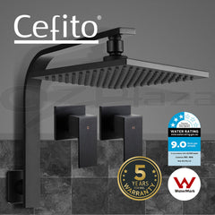 Cefito 8'' Rain Shower Head Wall Arm Square High Pressure Twins Tap Black