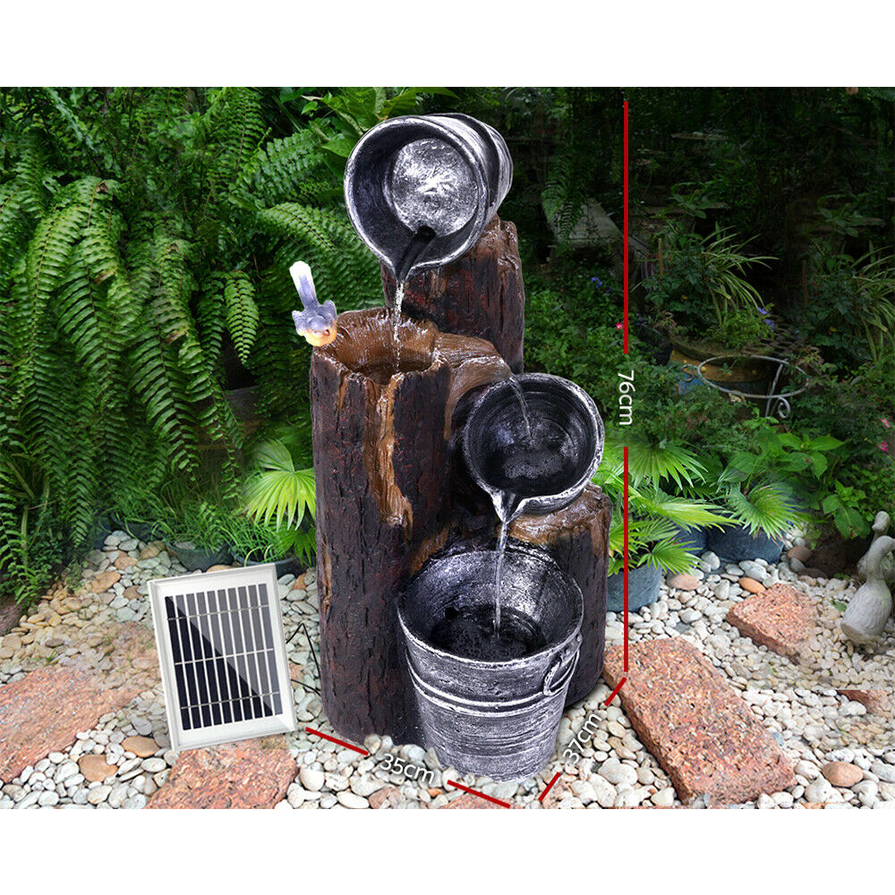 Gardeon Solar Water Feature with LED Lights 3-Tier Buckets 76cm