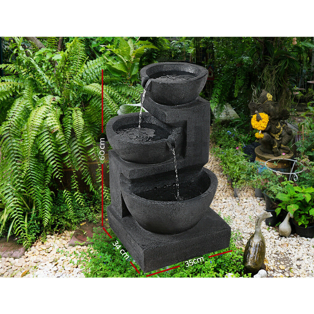 Gardeon Solar Water Feature with LED Lights 3-Tier Bowls 60cm