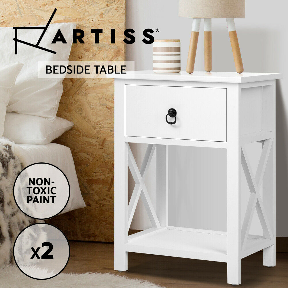 Artiss 2 X Bedside Table 1 Drawer with Shelf - EMMA White