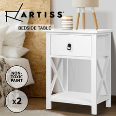 Artiss 2 X Bedside Table 1 Drawer with Shelf - EMMA White