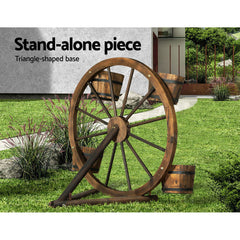 Gardeon Garden Decor Plant Stand Outdoor Ornament Wooden Wagon Wheel 80cm