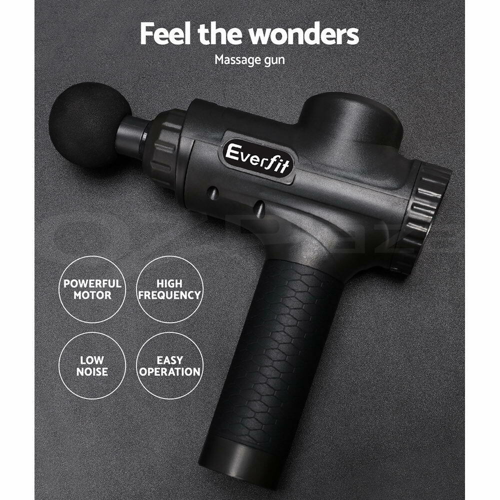 Everfit Massage Gun 30 Speed 6 Heads Vibration Muscle Massager Chargeable Black