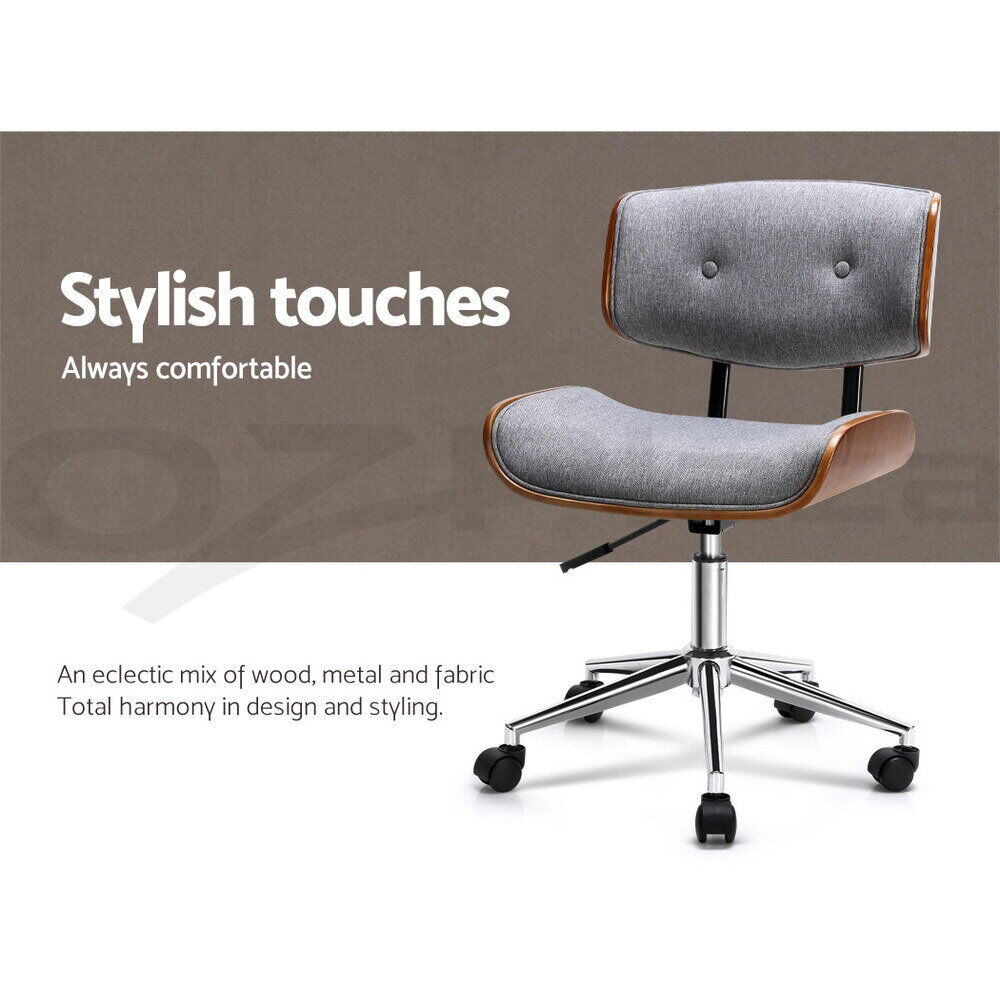 Artiss Executive Wooden Office Chair Fabric Computer Chairs Bentwood Seat Grey