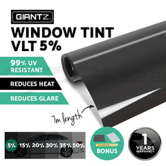 Giantz Window Tint Film Black Roll 5% VLT Home House 76cm X 7m Tinting Tools