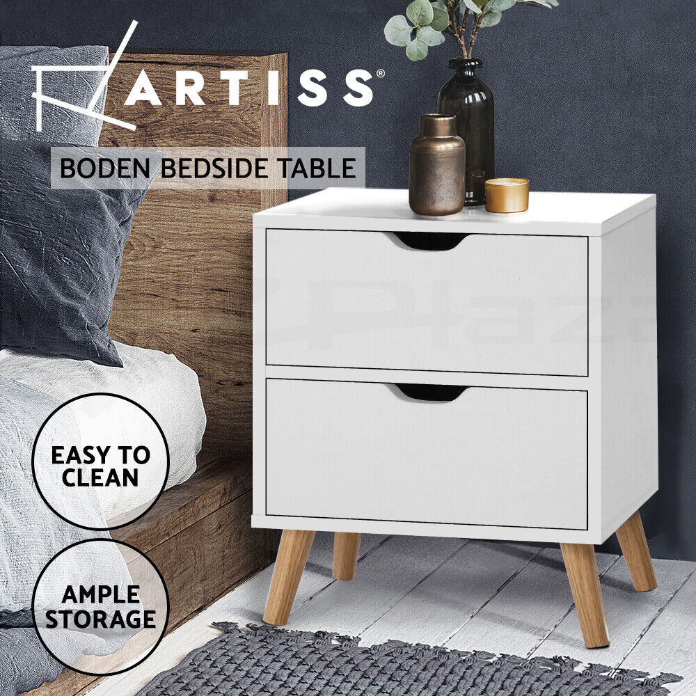 Artiss Bedside Tables Drawers Side Table Nightstand White Storage Cabinet Wood