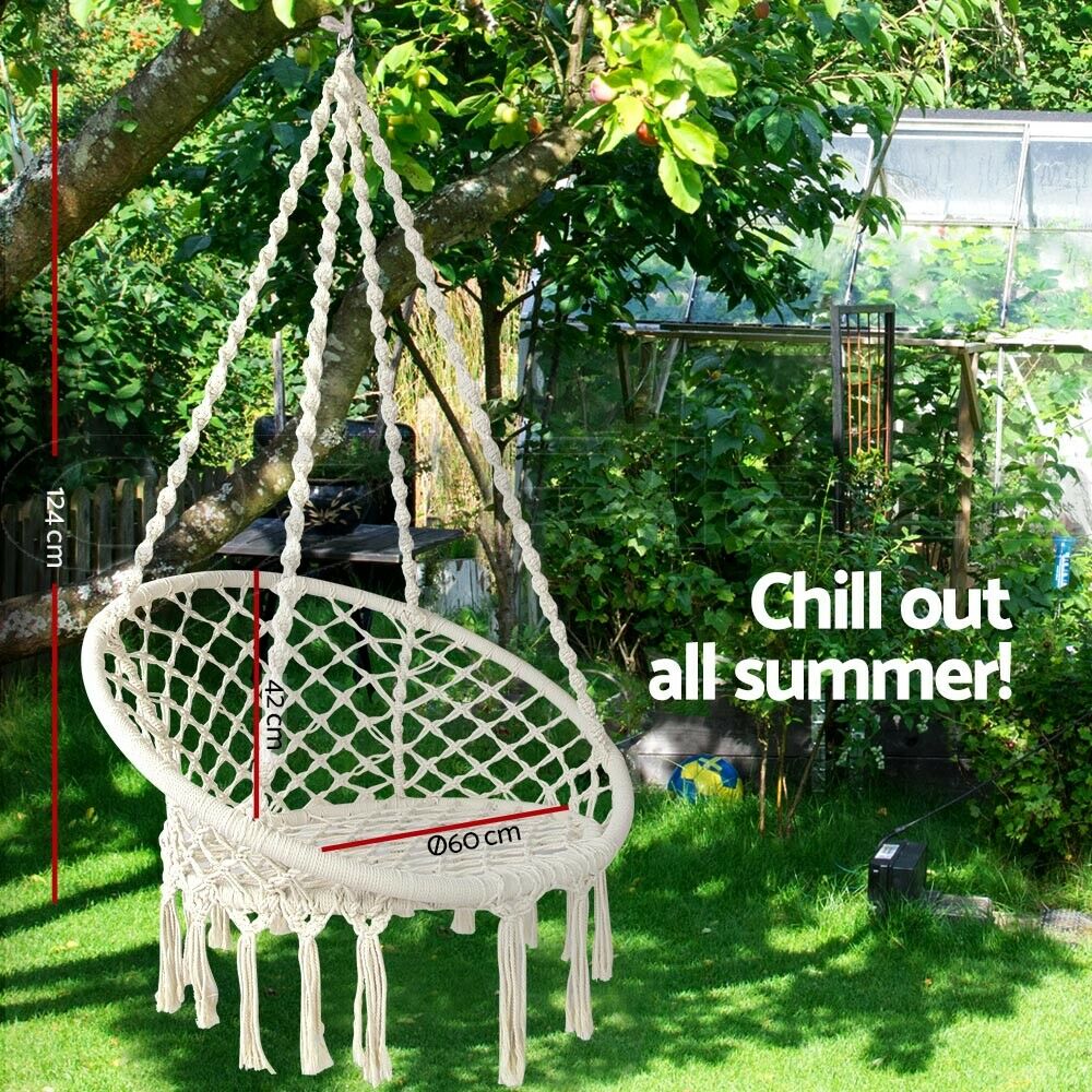 Gardeon Hammock Chair Outdoor Hanging Macrame Cotton Indoor Cream