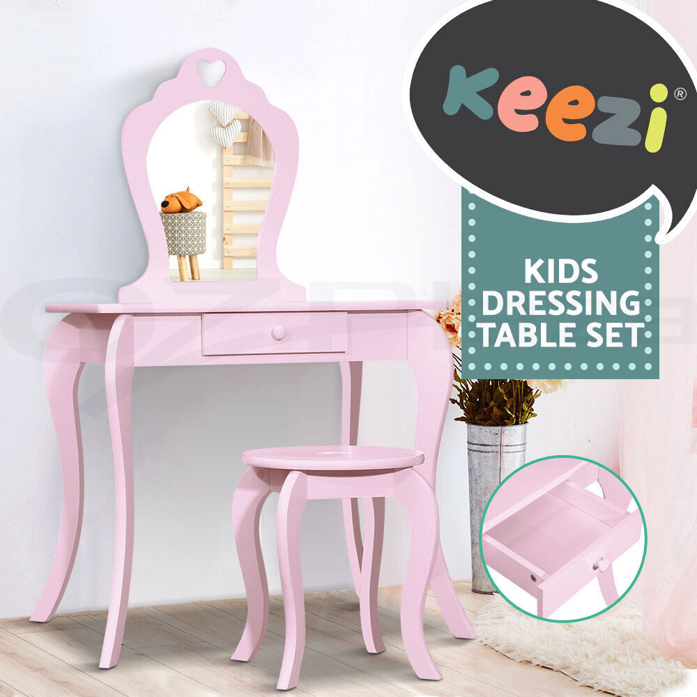 Keezi Kids Dressing Table Stool Set Vanity Mirror Princess Children Makeup Pink