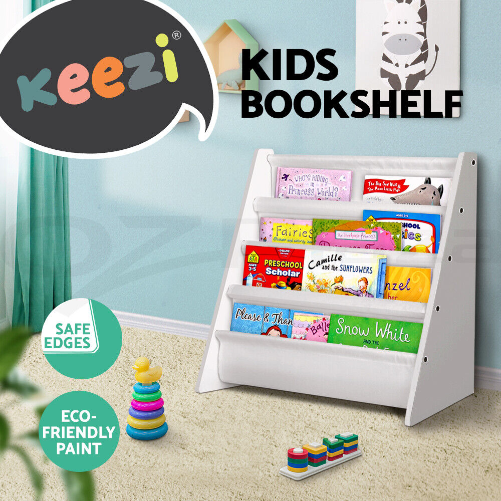 Keezi 4 Tiers Kids Bookshelf Magazine Shelf Children Bookcase Rack Organiser