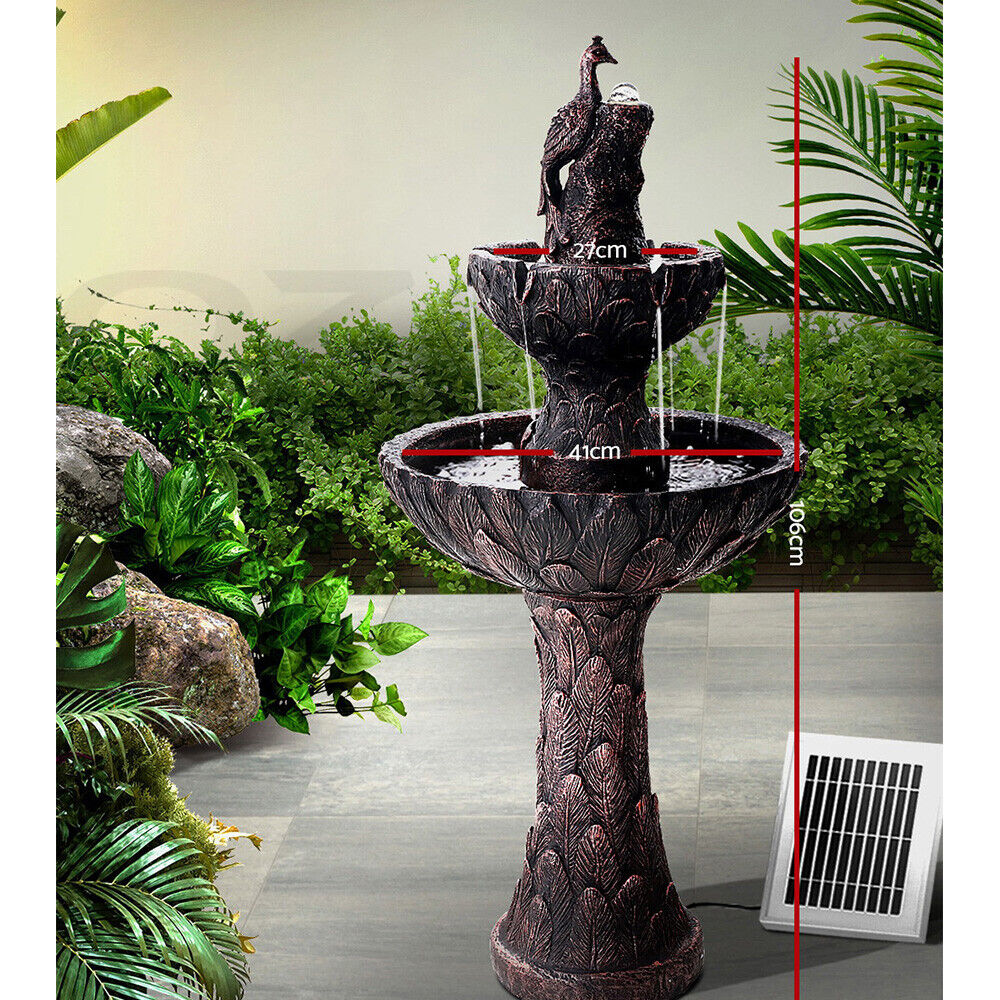 Gardeon Solar Water Feature 3-Tiers Peacock 106cm