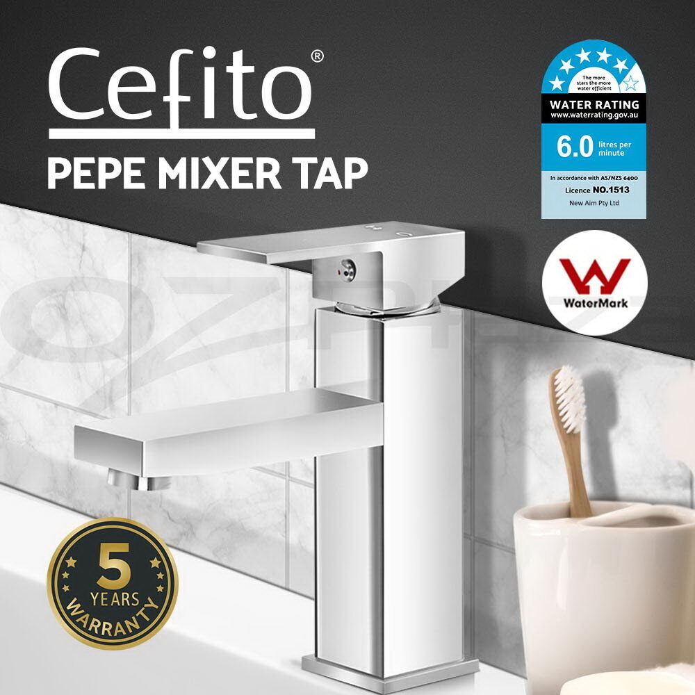 Cefito Bathroom Basin Mixer Tap Square Faucet Vanity Laundry Chrome