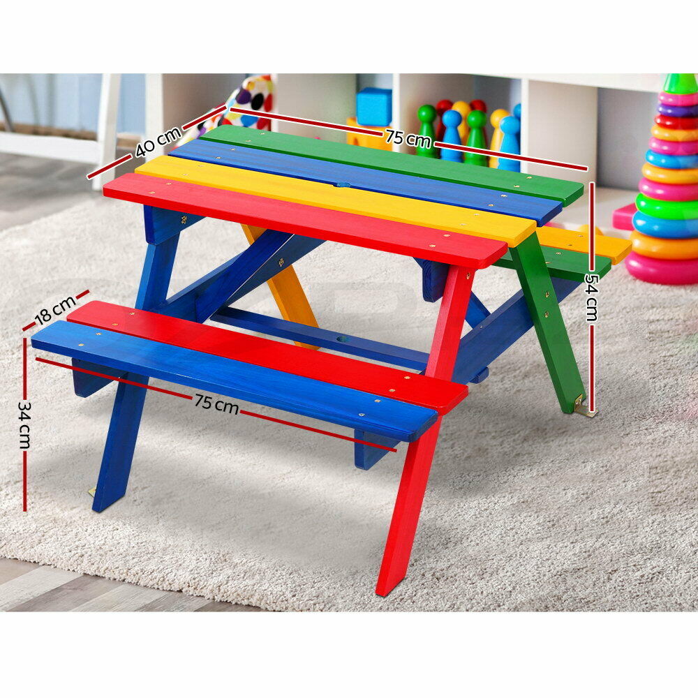 Keezi Kids Outdoor Table and Chairs Picnic Bench Set Umbrella Colourful Indoor