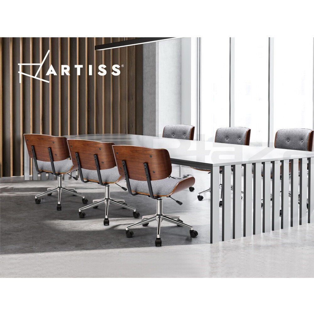 Artiss Executive Wooden Office Chair Fabric Computer Chairs Bentwood Seat Grey