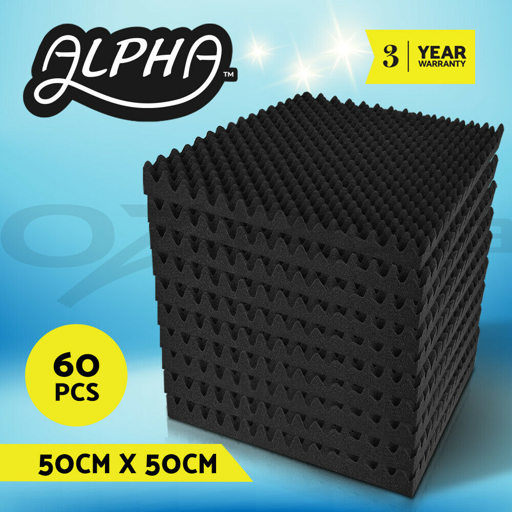 Alpha Acoustic Foam 60pcs 50x50x5cm Sound Absorption Proofing Panels Eggshell