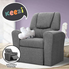 Keezi Kids Recliner Chair Linen Soft Sofa Lounge Couch Children Armchair Grey