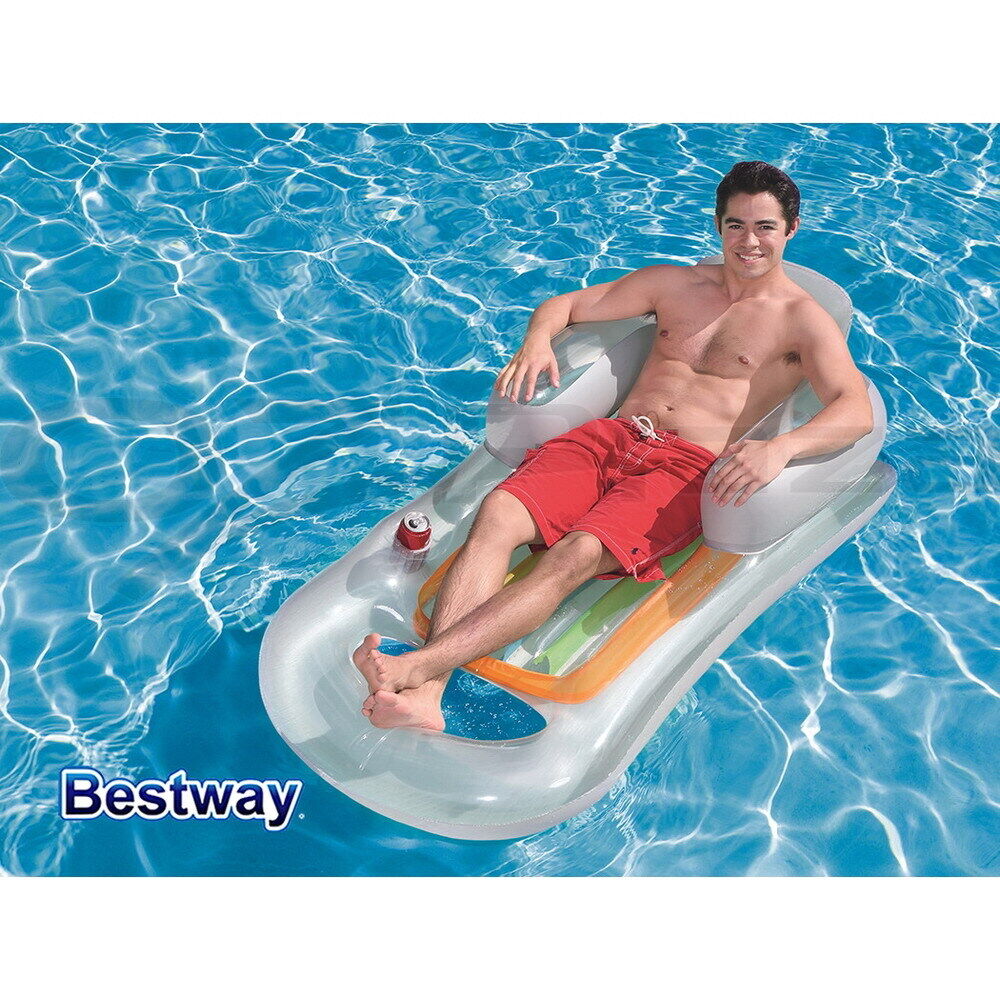 Bestway Pool Float Inflatable Lounge Seat Pillow Bed Cup Holder