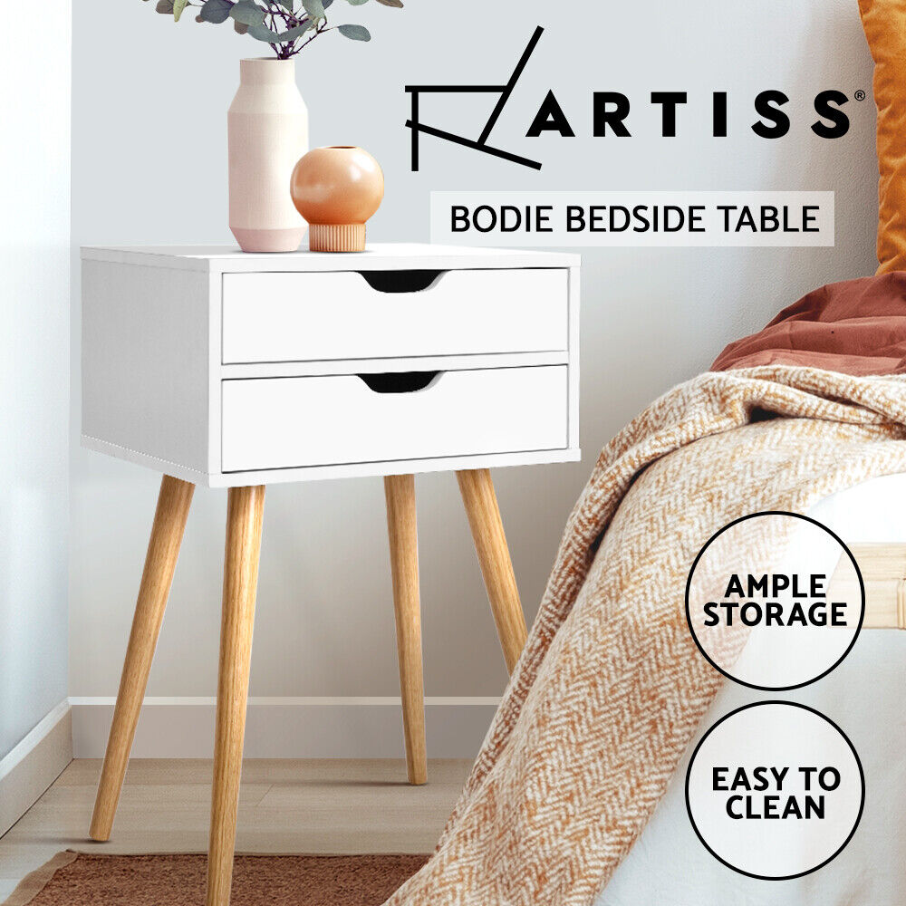 Artiss Bedside Tables Drawers Side Table Nightstand Wood Storage Cabinet White