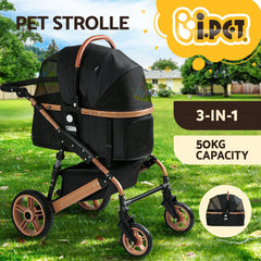 i.Pet Pet Stroller Dog Pram Large Cat Carrier Travel Foldable Pushchair 4 Wheels