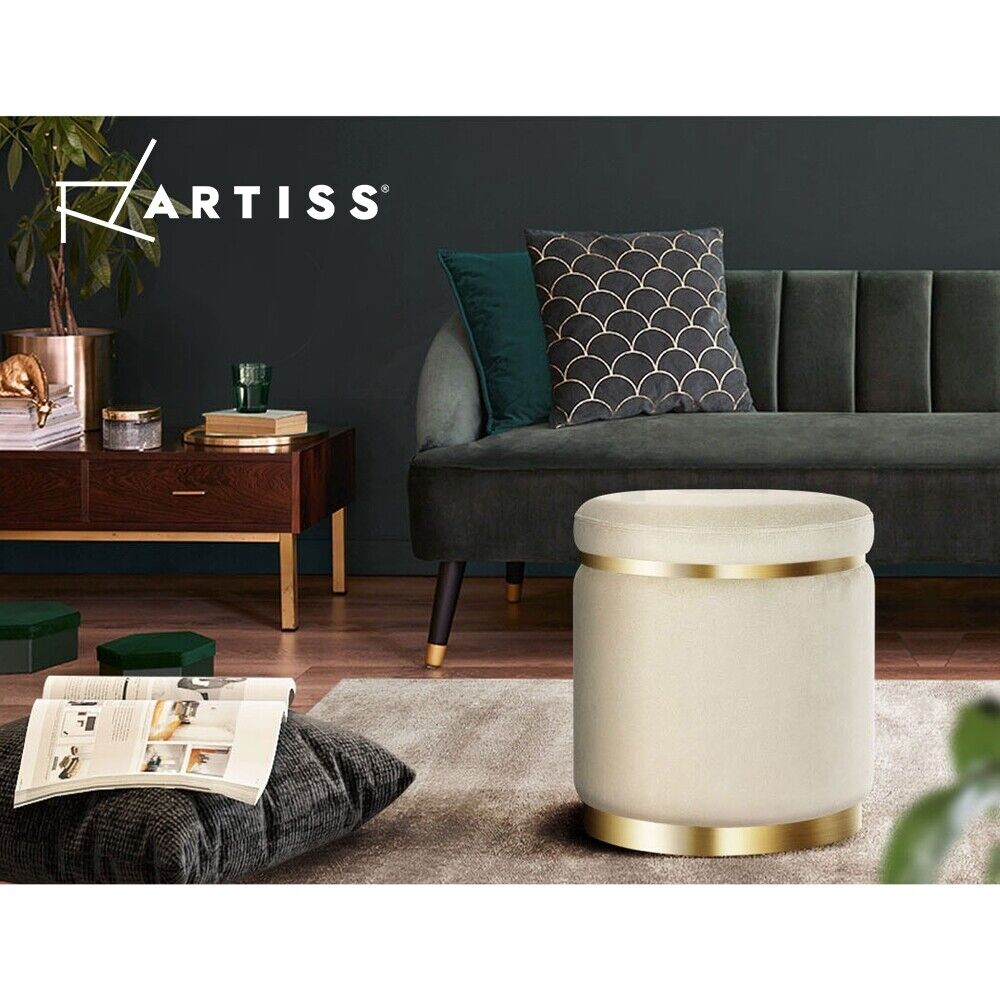 Artiss Round Velvet Foot Stool Ottoman Foot Rest Pouffe Padded Seat Footstool