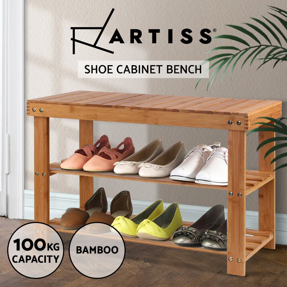 Artiss Bamboo Shoe Rack Wooden Seat Bench Organiser Shelf Stool