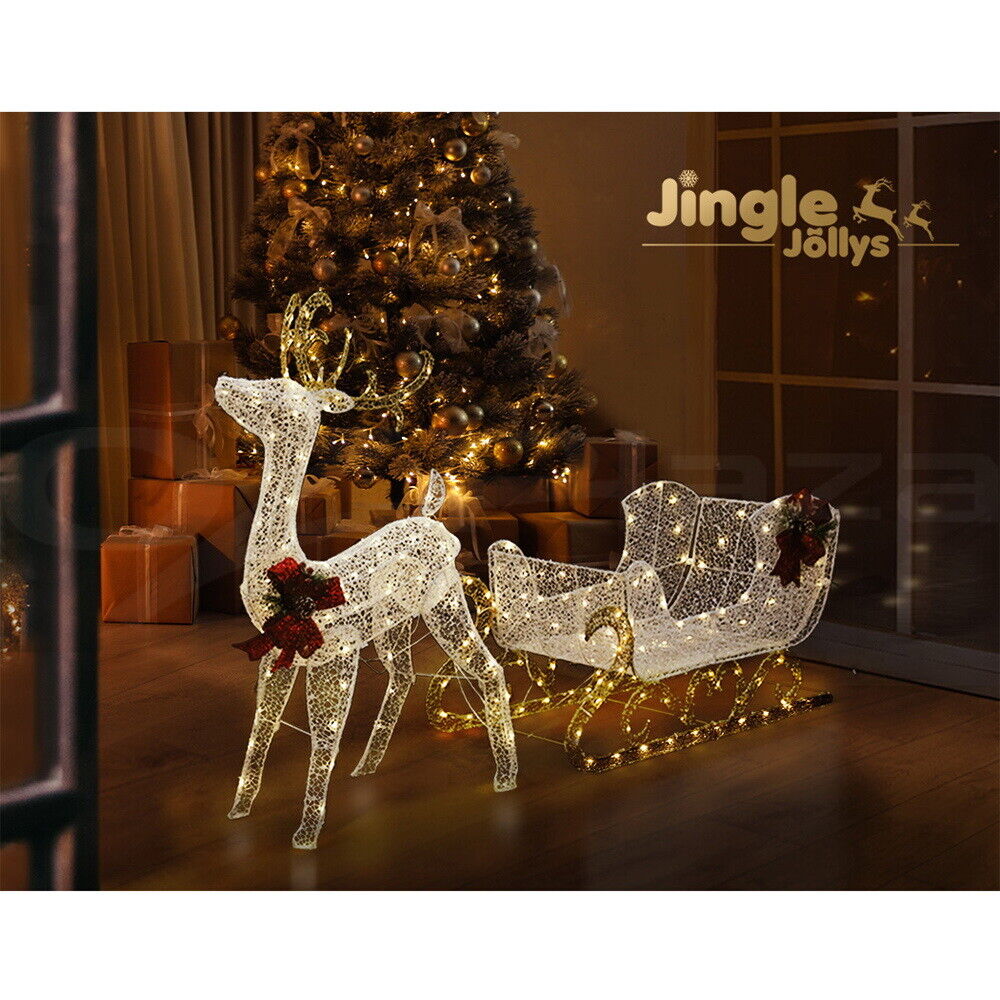 Jingle Jollys Christmas Lights Reindeer Sleigh215 LED Decorations