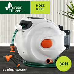 Greenfingers Water Hose Reel 30M Retractable Garden Spray Gun Auto Rewind Wall