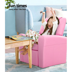 Keezi Kids Recliner Chair PU Leather Sofa Lounge Couch Children Armchair Pink