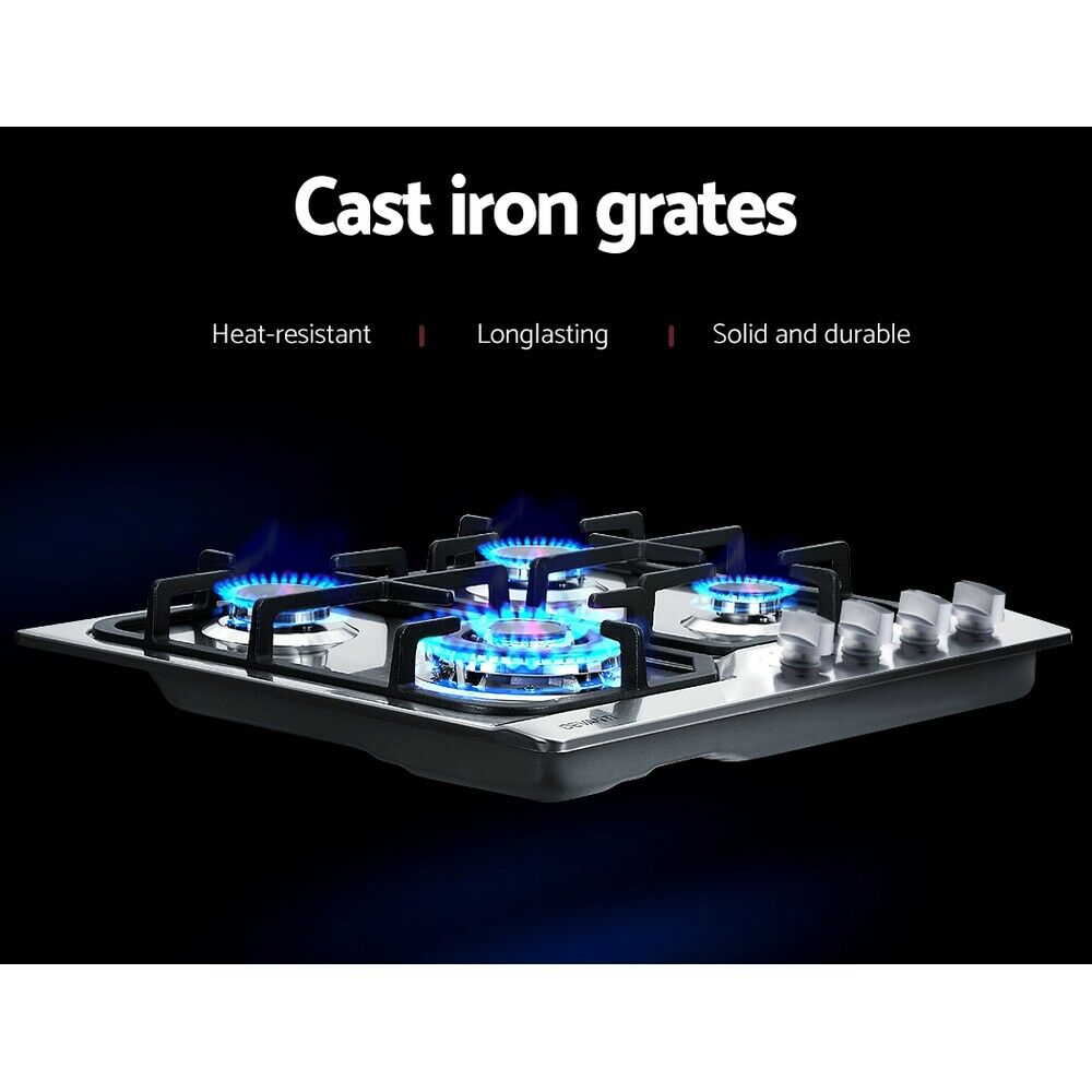 Devanti Gas Cooktop 60cm 4 Burner Silvir