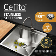 Cefito Kitchen Sink 53X50CM Stainless Steel Basin Single Bowl Laundry Silver