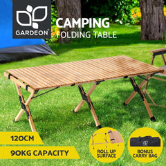 Gardeon Outdoor Furniture Wooden Egg Roll Picnic Table Camping Desk 120cm