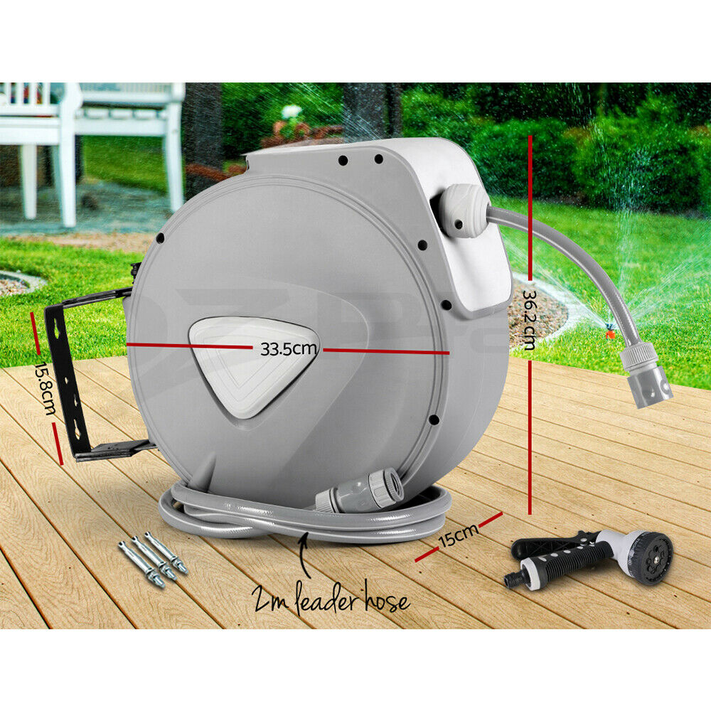 Water Hose Reel 20M Retractable Auto Rewind Spray Gun Garden