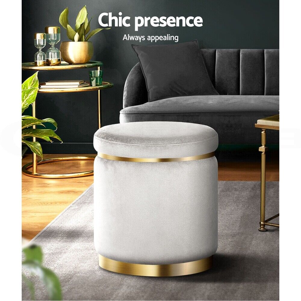 Artiss Round Velvet Ottoman Foot Stool Foot Rest Pouffe Pouf Padded Seat Grey