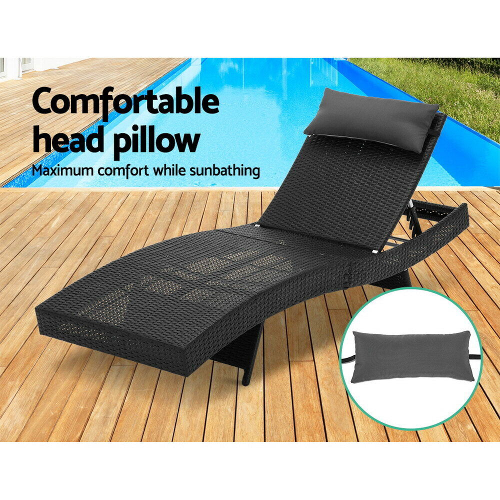 Gardeon Sun Lounge Wicker Lounger Outdoor Furniture Beach Chair Armrest Adjustable Black