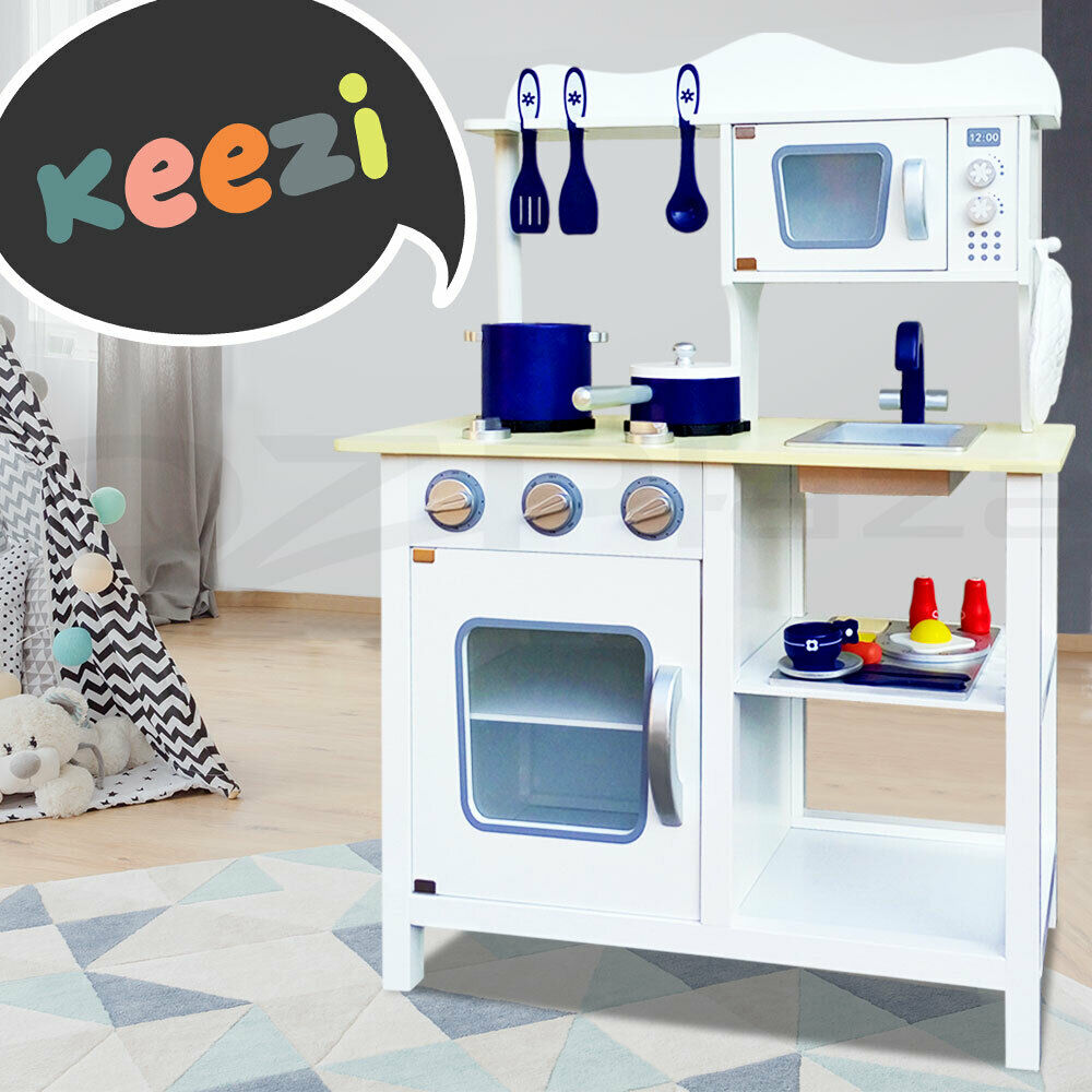 Keezi Kids Kitchen Play Set Wooden Pretend Toys Cooking Children Cookware Food