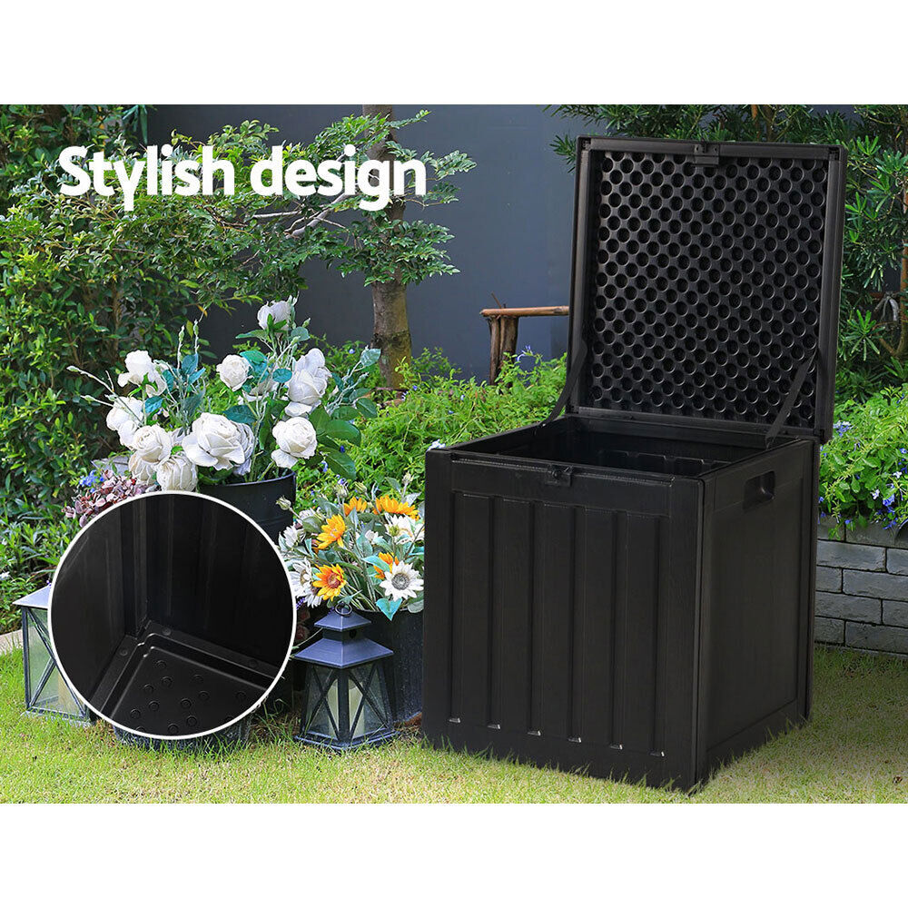 Gardeon Outdoor Storage Box 80L Container Lockable Garden Toy Tool Shed Black