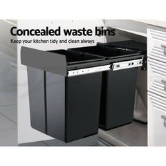 Cefito Pull Out Bin Kitchen Double Basket 2X20L Black