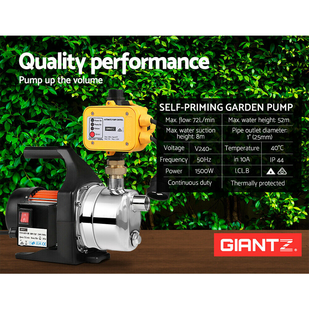 Giantz Garden Water Pump High Pressure 1500W Tank Rain Farm Irrigation House